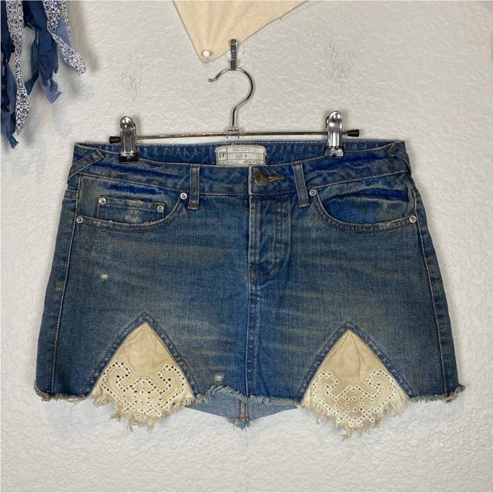 Free People Y2K Handkerchif Classic Blue Denim Pants #0079 - Picture 3 of 5